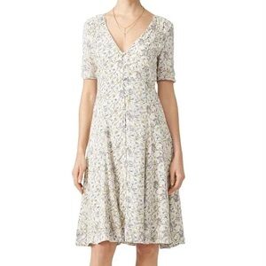 Free People Cream Floral V‑Neck Button Front Dress